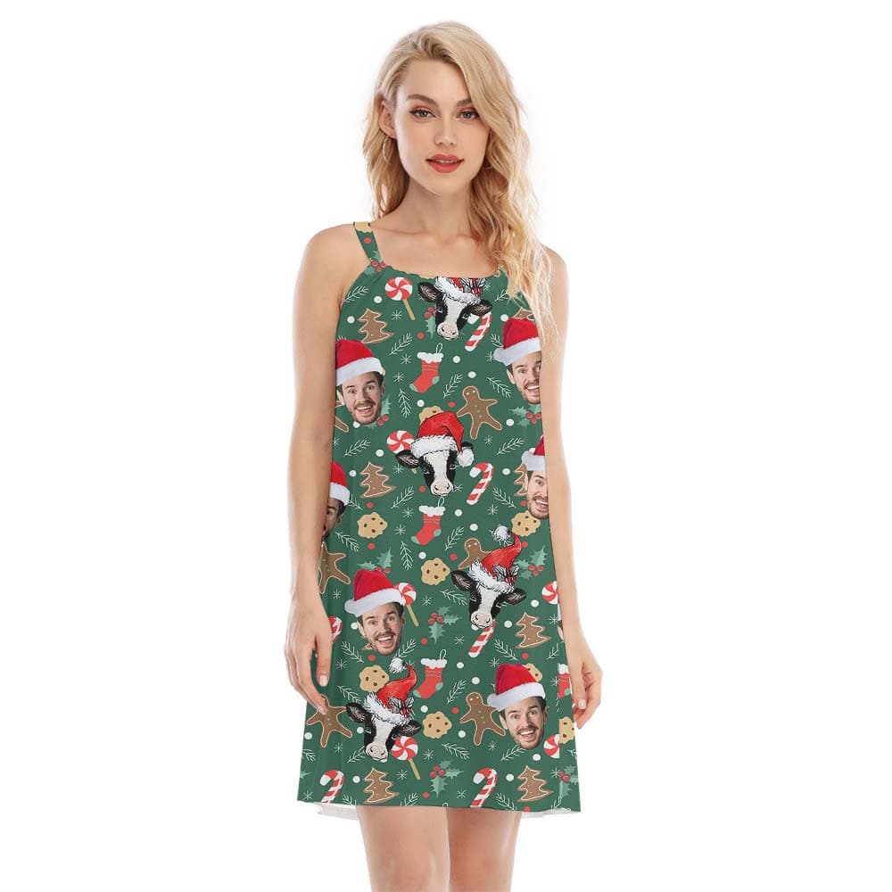 Xmas Cow Custom Face Hawaiian Cami Dress