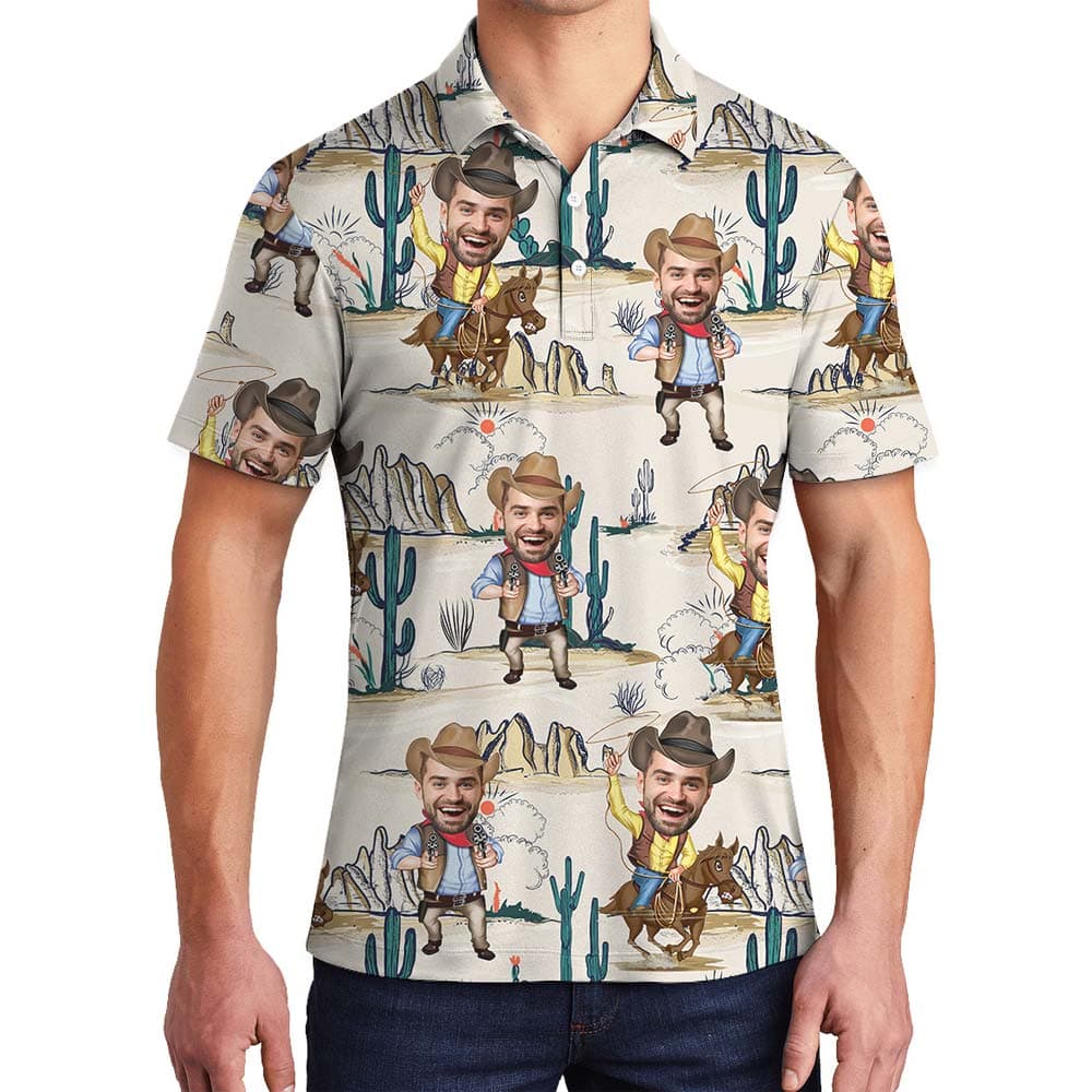 Custom Face Cowboy Hawaiian Polo Men