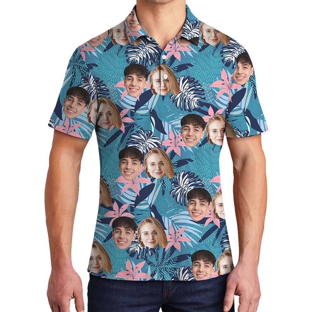 Custom 2 Faces Blue Men's Polo Shirt4