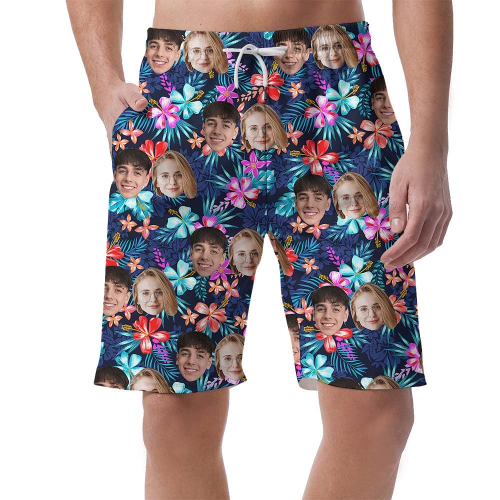 Custom 2 Faces Floral Beach Swim Shorts For Men1