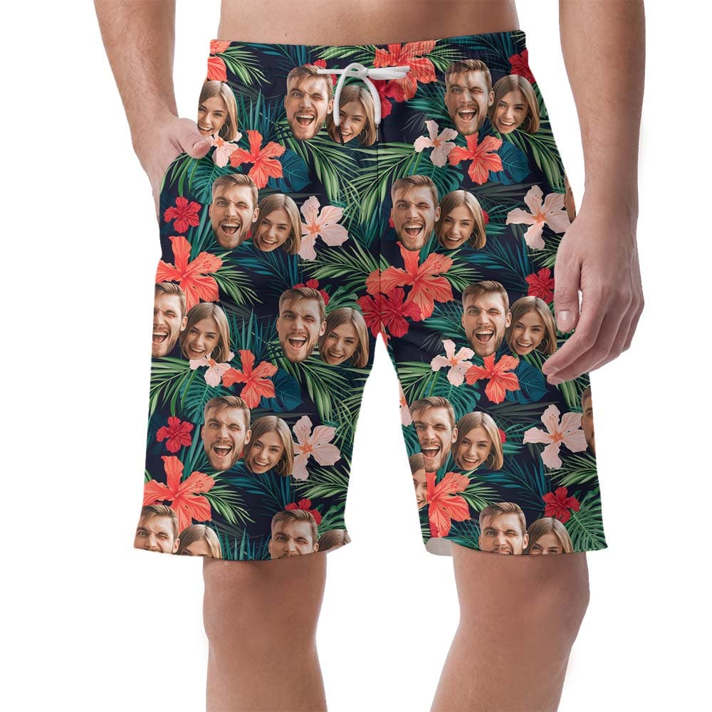 Custom 2 Faces Floral Tropical Men's Swim Shorts1
