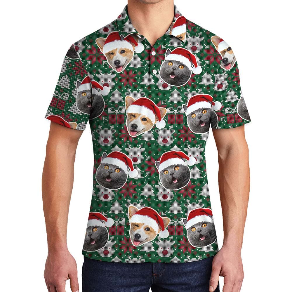 Cute Custom Dog And Cat Face In Men's Polo