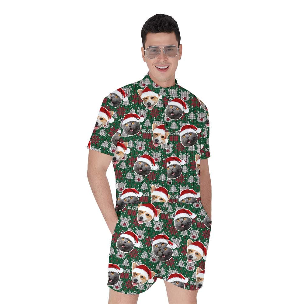 Xmas Custom Multiple Pet Faces Men's Romper