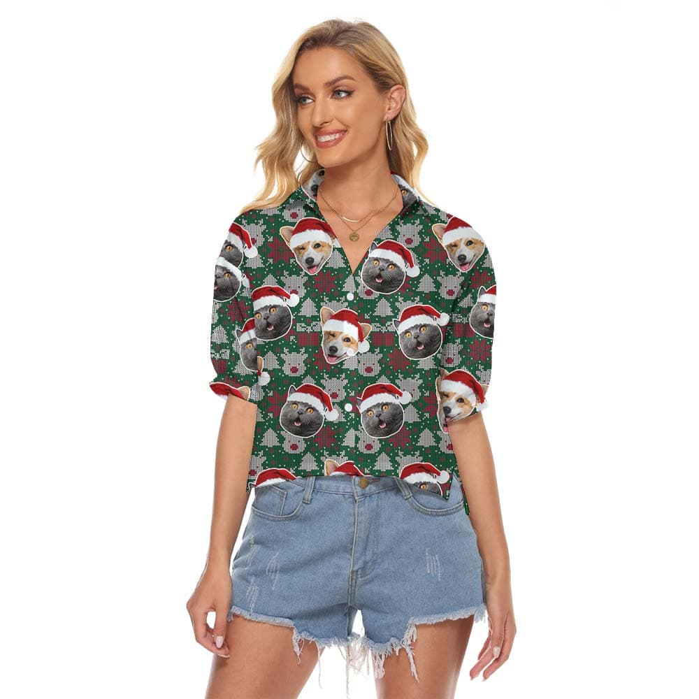 Custom Women's Cropped Shirt With Multiple Pet Faces