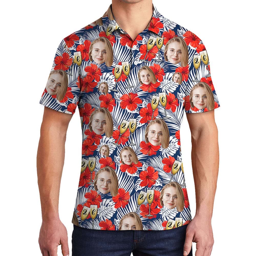 Custom Anniversary Men's Polo Shirt With Face And Year4