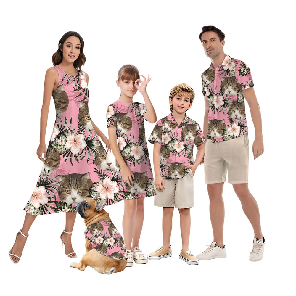 Custom Cat Face Matching Family Hawaiian Outfit1