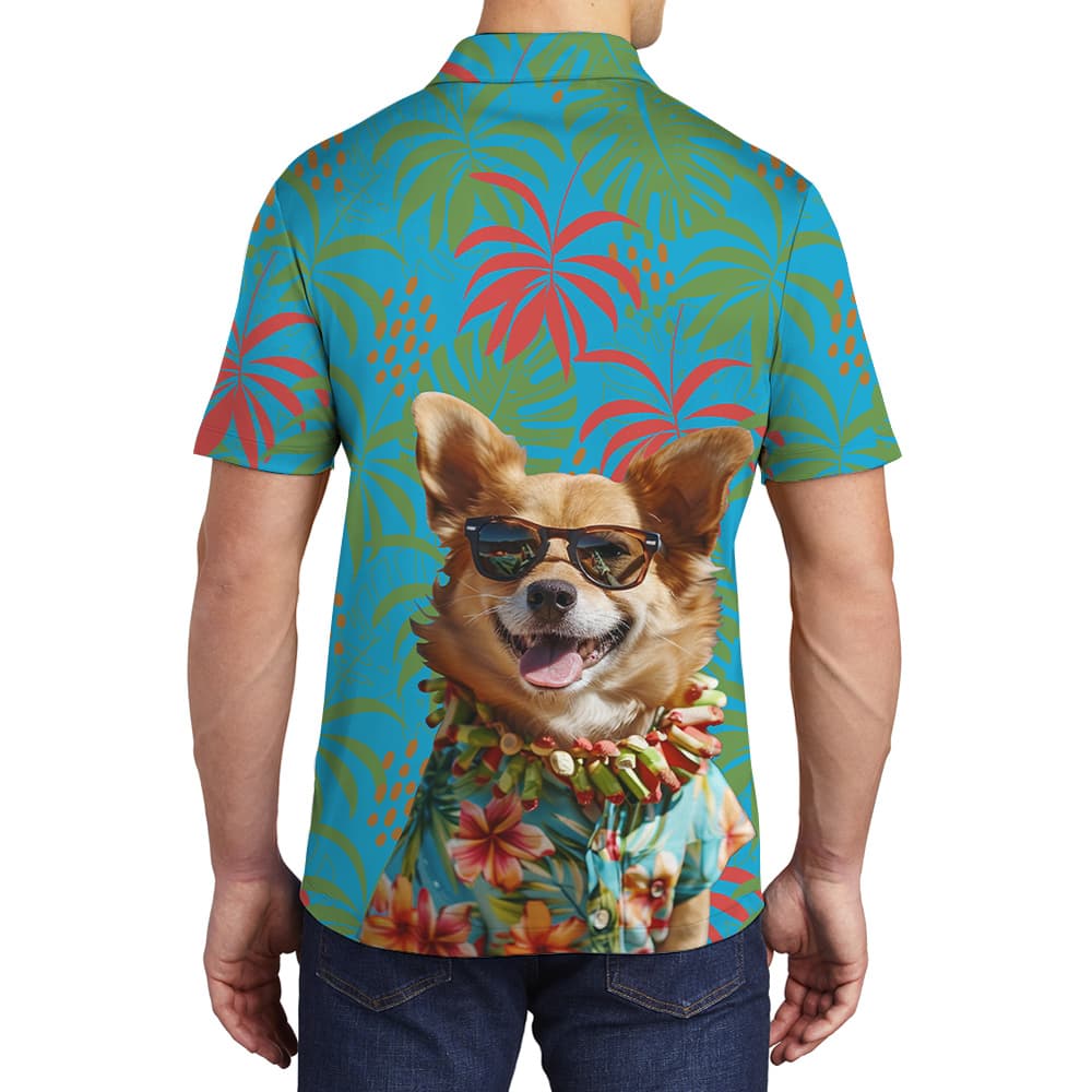 Custom Dog Face On Blue Hawaiian Men Polo Shirt1