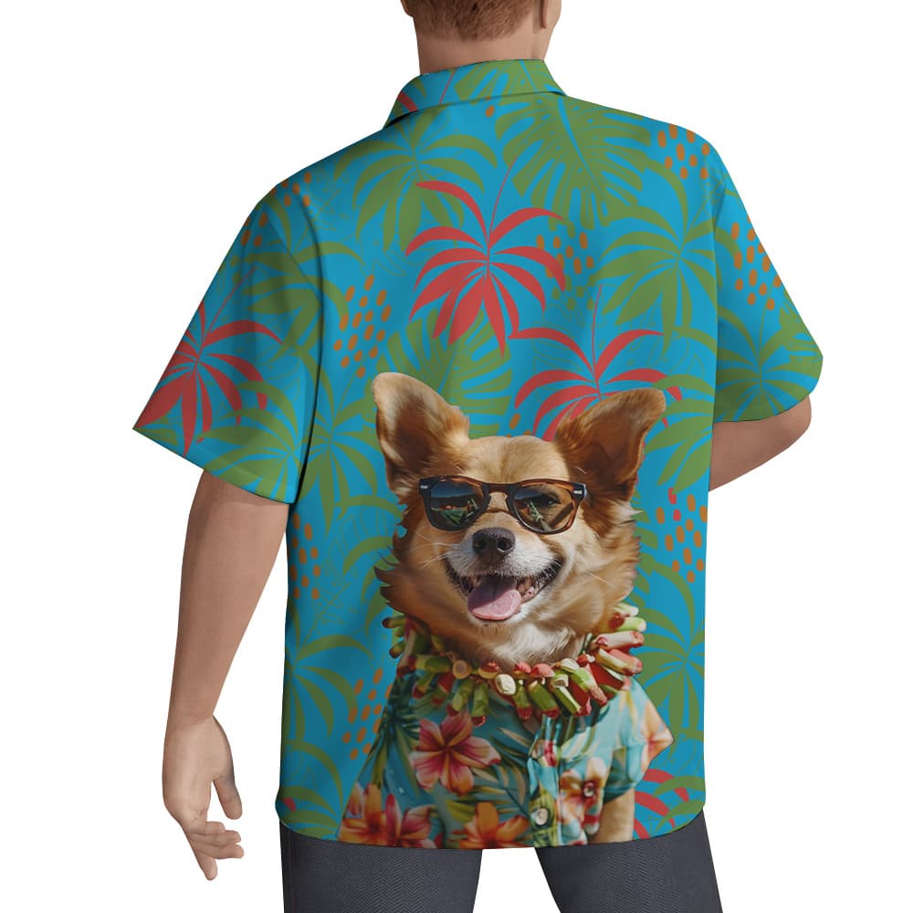 Custom Dog Face On Blue Hawaiian Men Shirt1