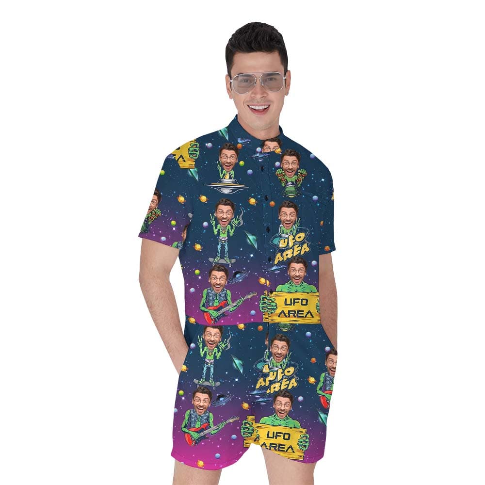 Custom Face Alien UFO Men's Romper1
