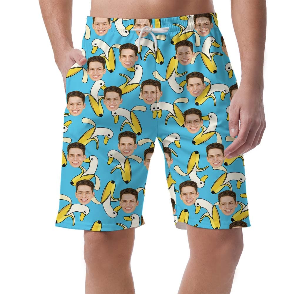 Custom Face Banana Hawaiian Beach Shorts For Men1