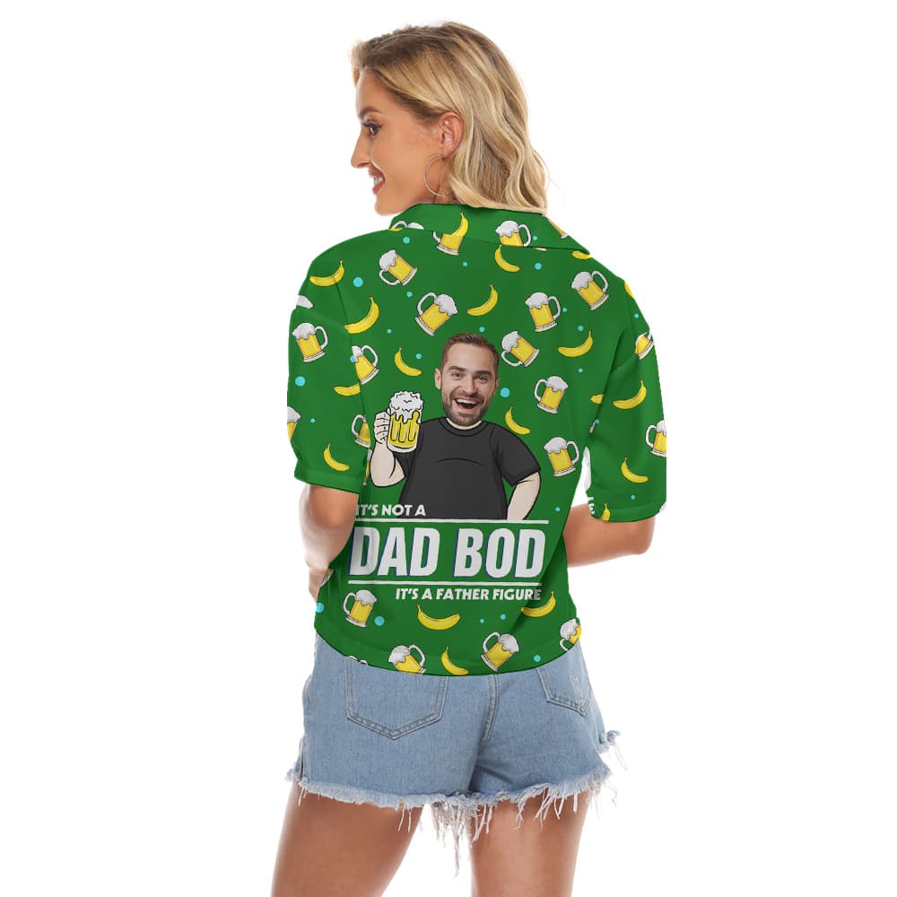Custom Face Green Hawaiian Women Cropped Shirt with Beer Pattern2