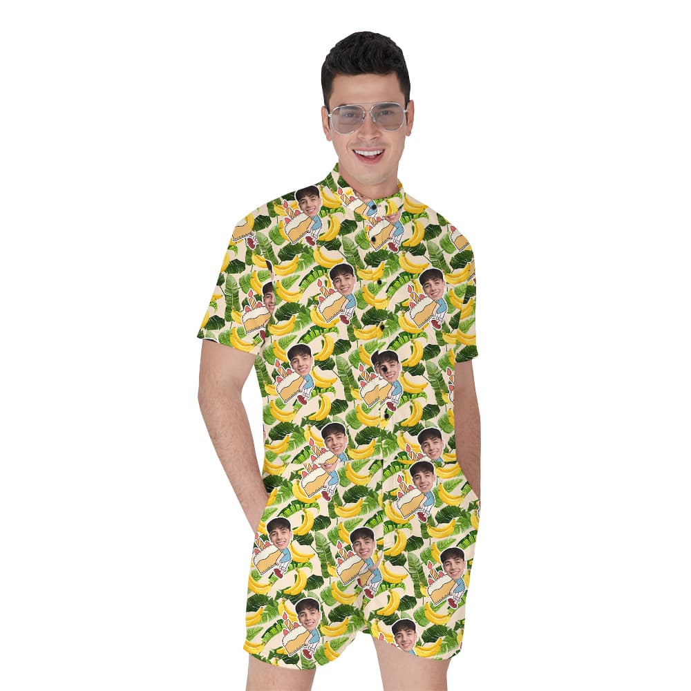 Custom Face Hawaiian Men Romper for Birthday with Banana1