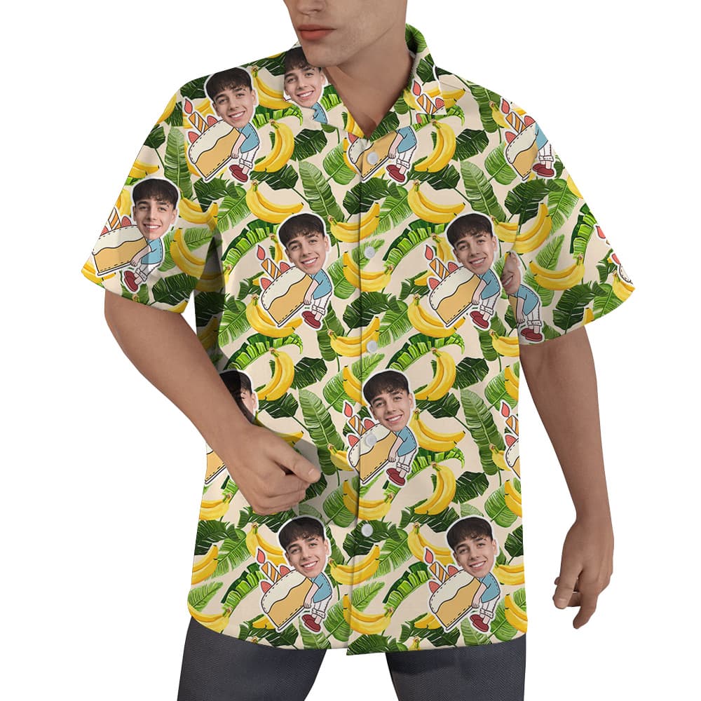 Custom Face Hawaiian Men Shirt for Birthday on Banana Pattern1