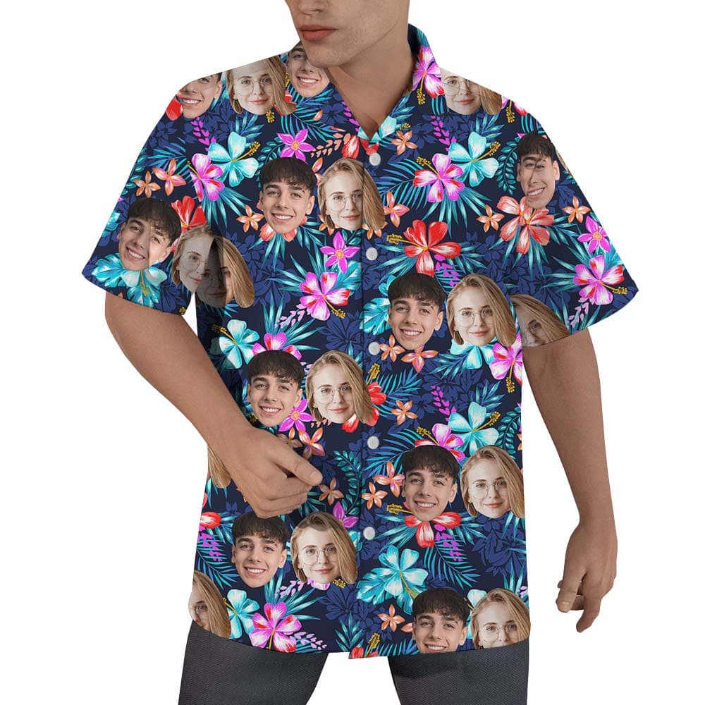 Custom 2 or 3 faces on tropical floral hawaiian shirt
