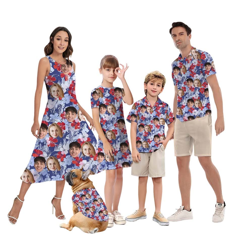 Custom Face Matching Family Hawaiian Shirt And Dress3
