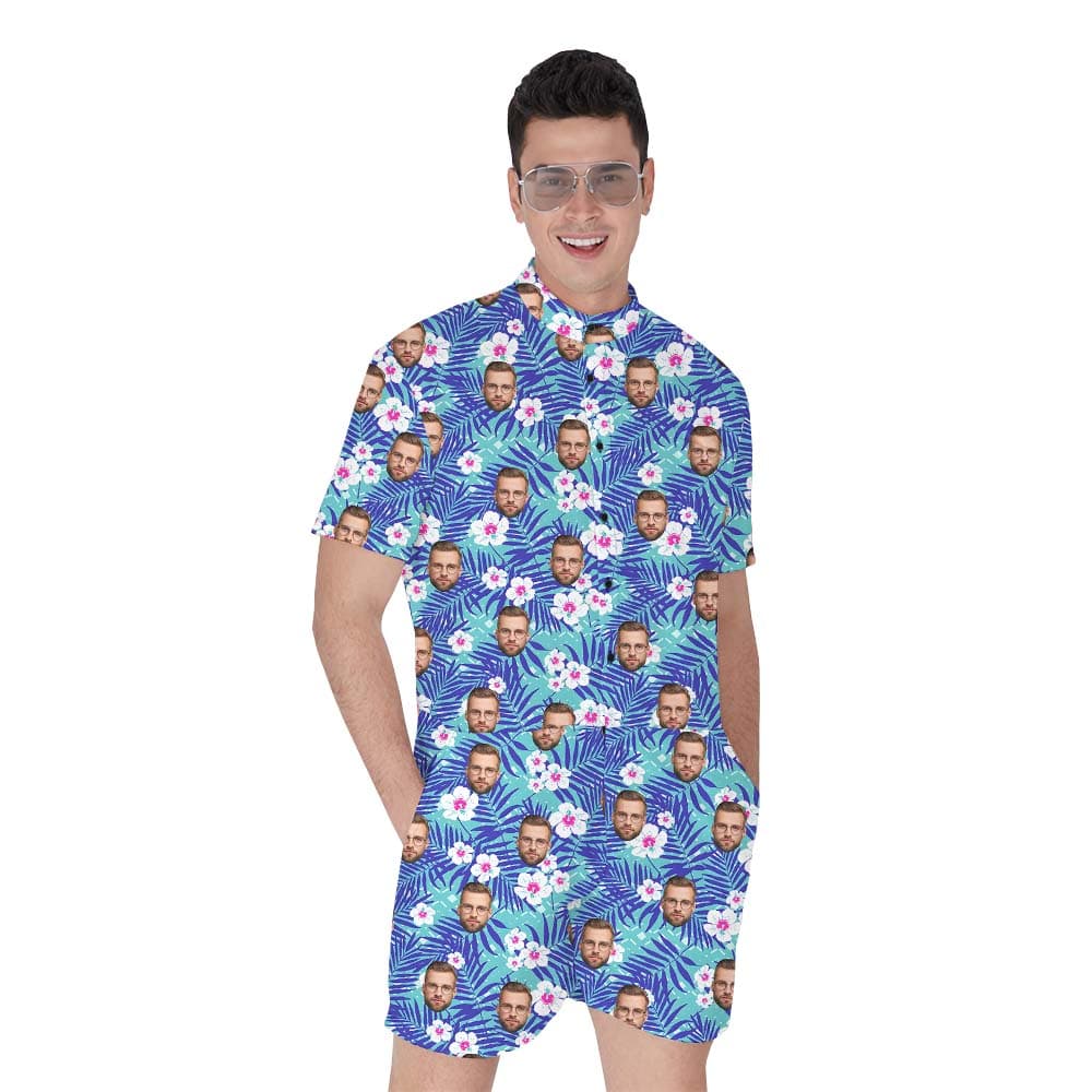 Custom Face Men's Hawaiian Romper With Floral Print1
