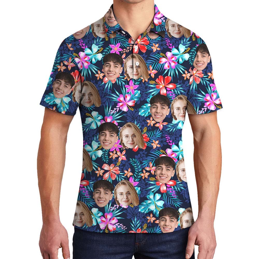 Custom Face Men's Polo Shirt With Floral Print4