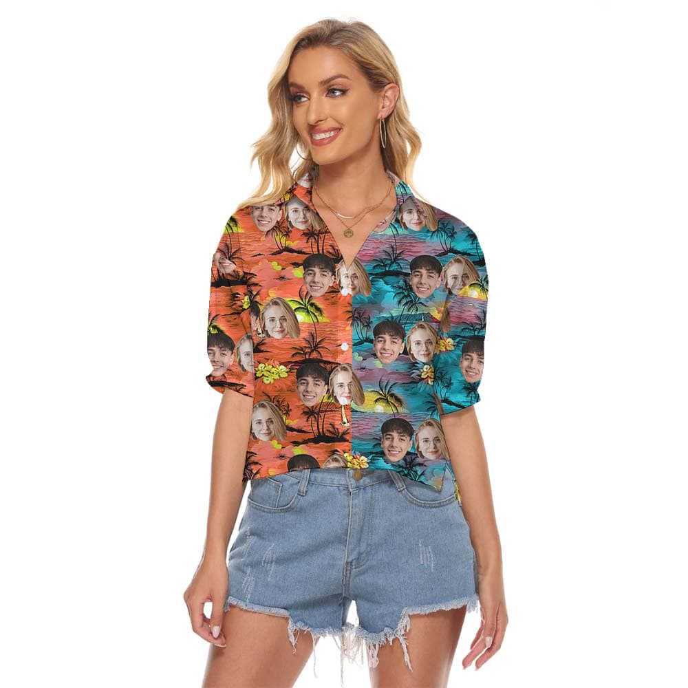 Custom Face Multiple Color Women Button Up Shirt1