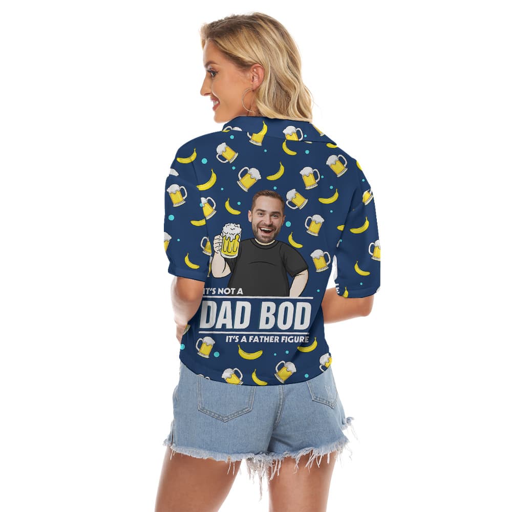 Custom Face Navy Hawaiian Women Cropped Shirt with Beer Motif2