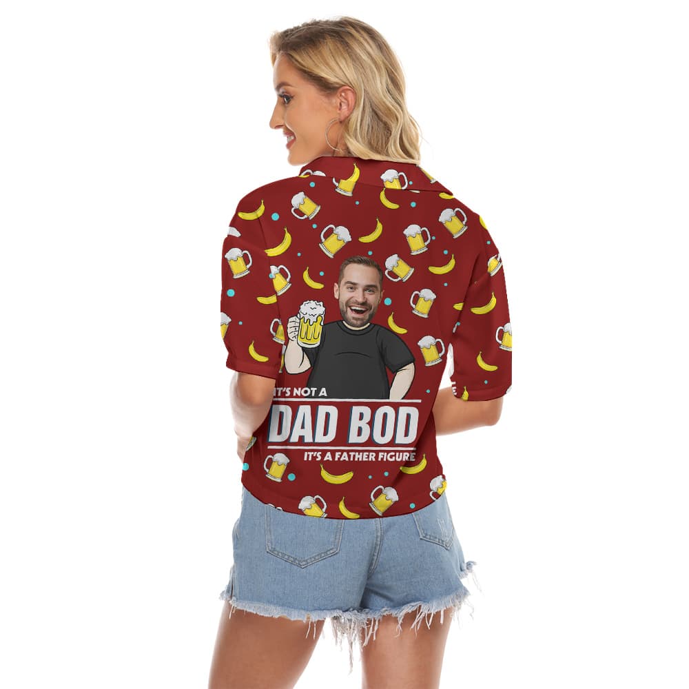 Custom Face Red Hawaiian Women's Cropped Shirt with Beer Motif2