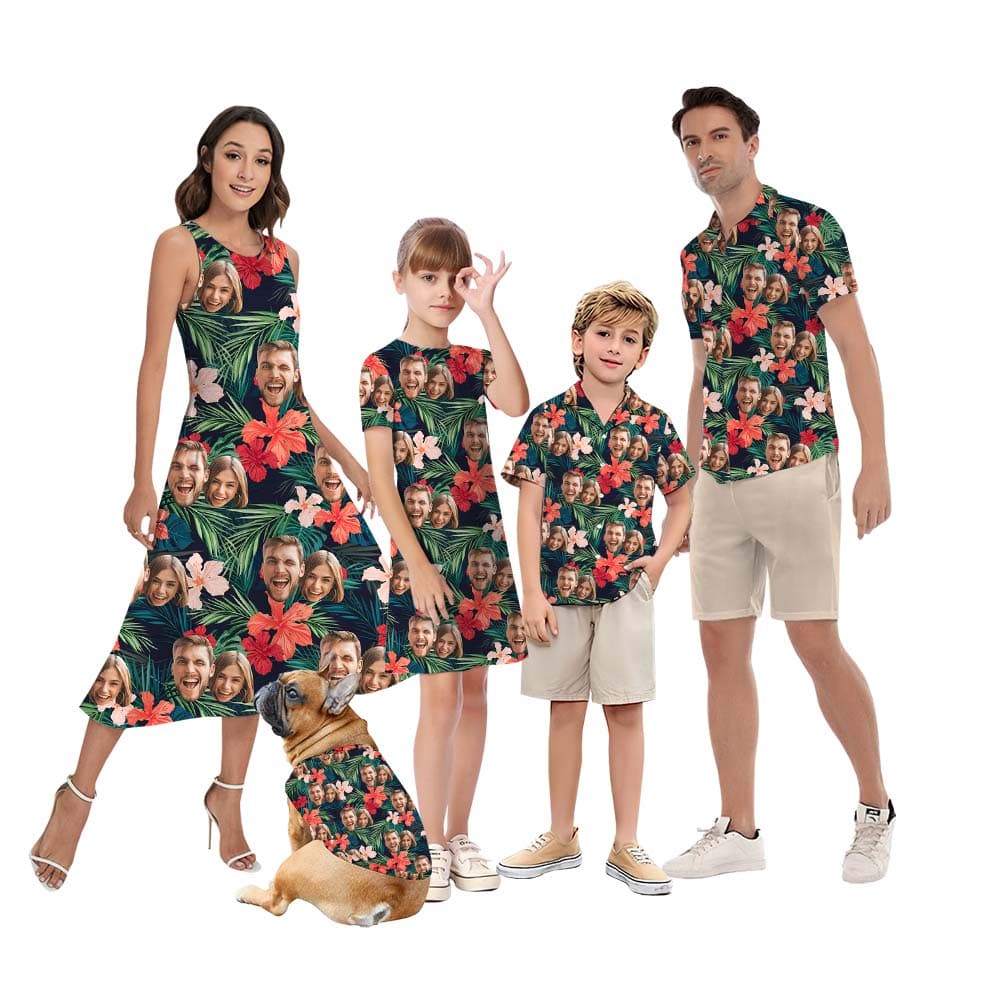 Custom Face Tropical And Floral Matching Family Hawaiian Outfits 1