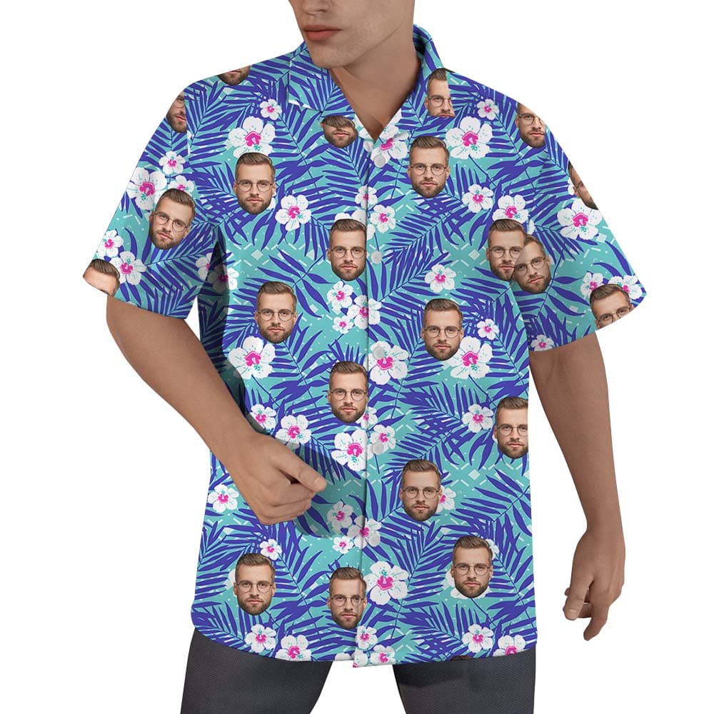 Custom Face Tropical Flower Hawaiian Button Up Shirt1