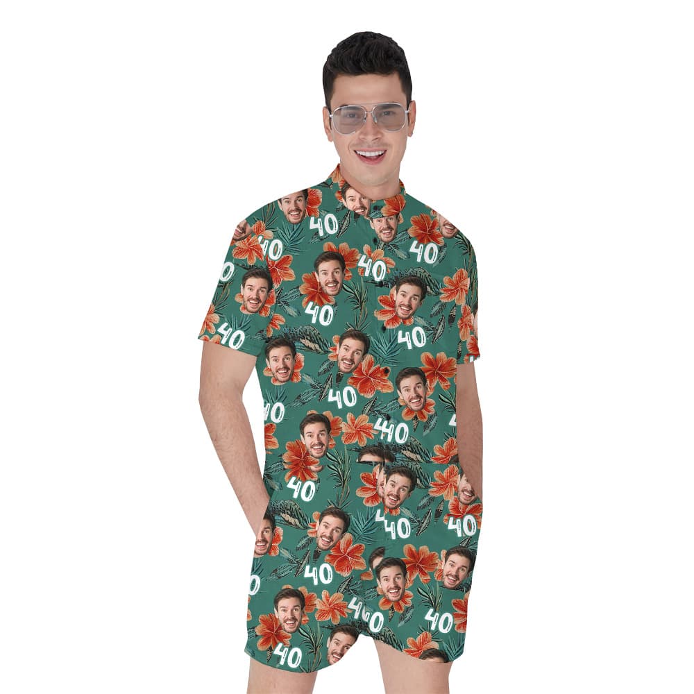 Custom Face and Age Birthday Hawaiian Men Romper1