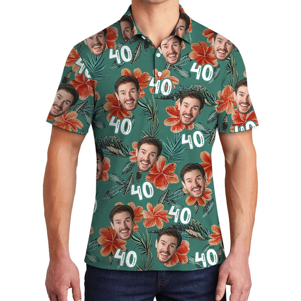 Custom Face and Age Birthday Hawaiian Men’s Polo Shirt1