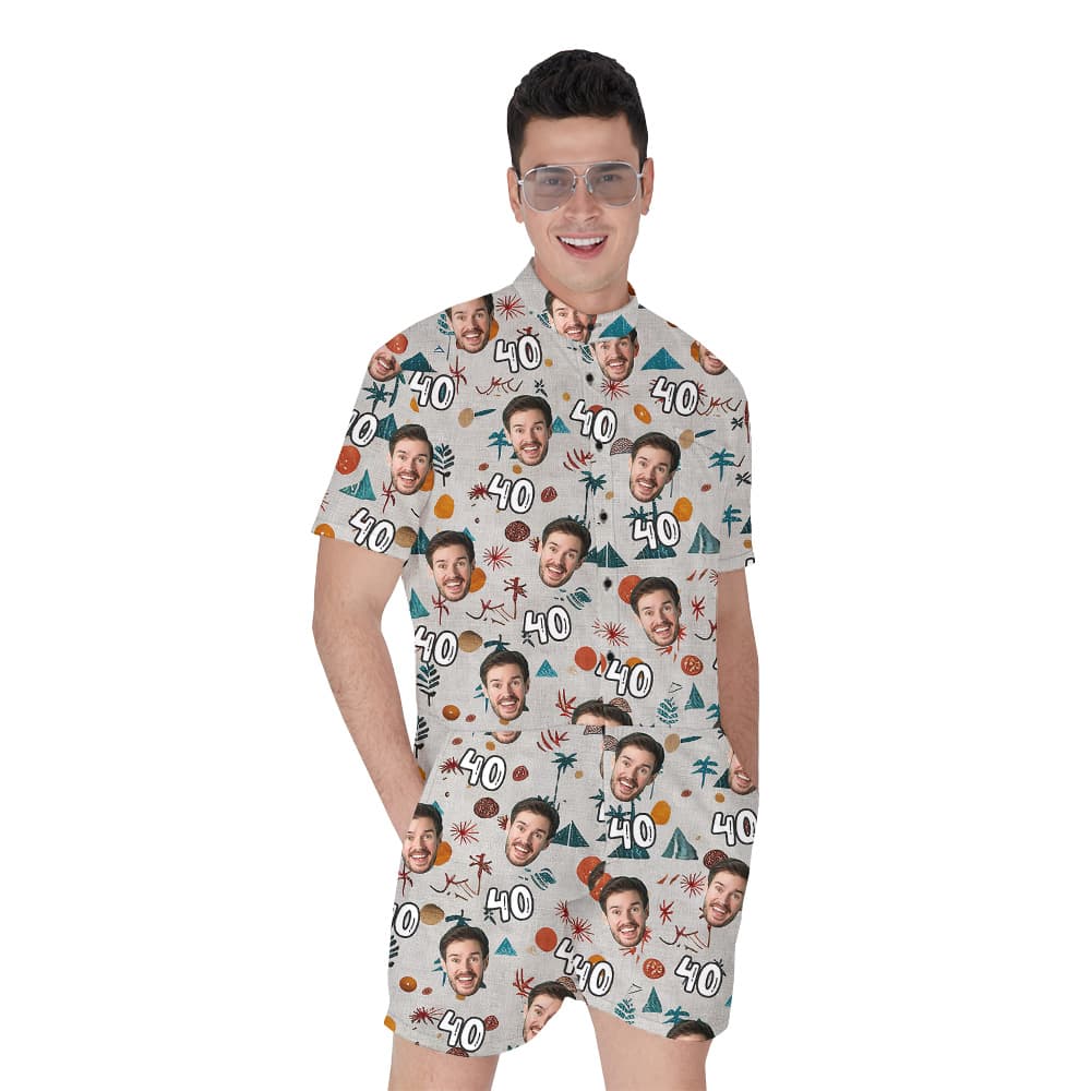 Custom Face and Age Minimalism Birthday Hawaiian Men Romper1