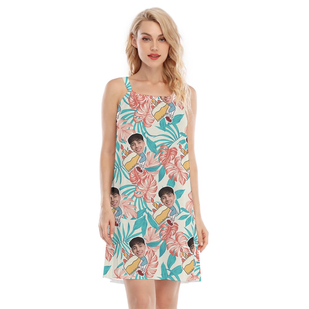 Custom Face for Birthday Aloha Cami Dress on Palm Pattern1
