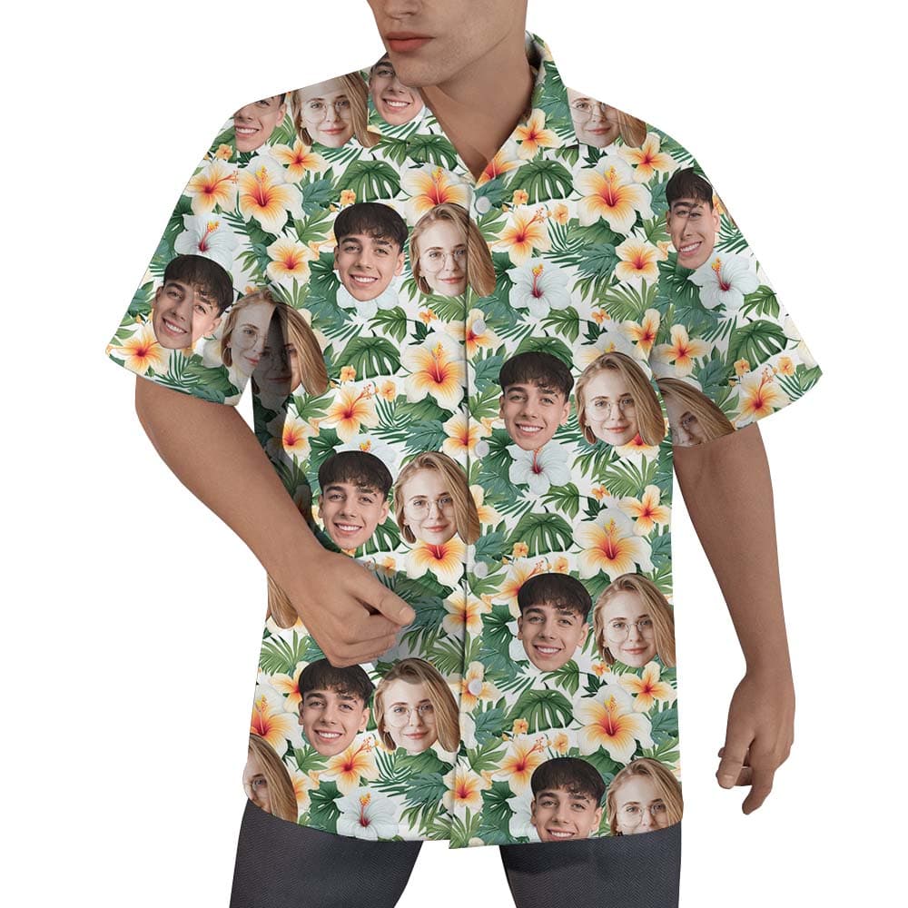 Custom Floral Aloha Button Up Shirt With Face1