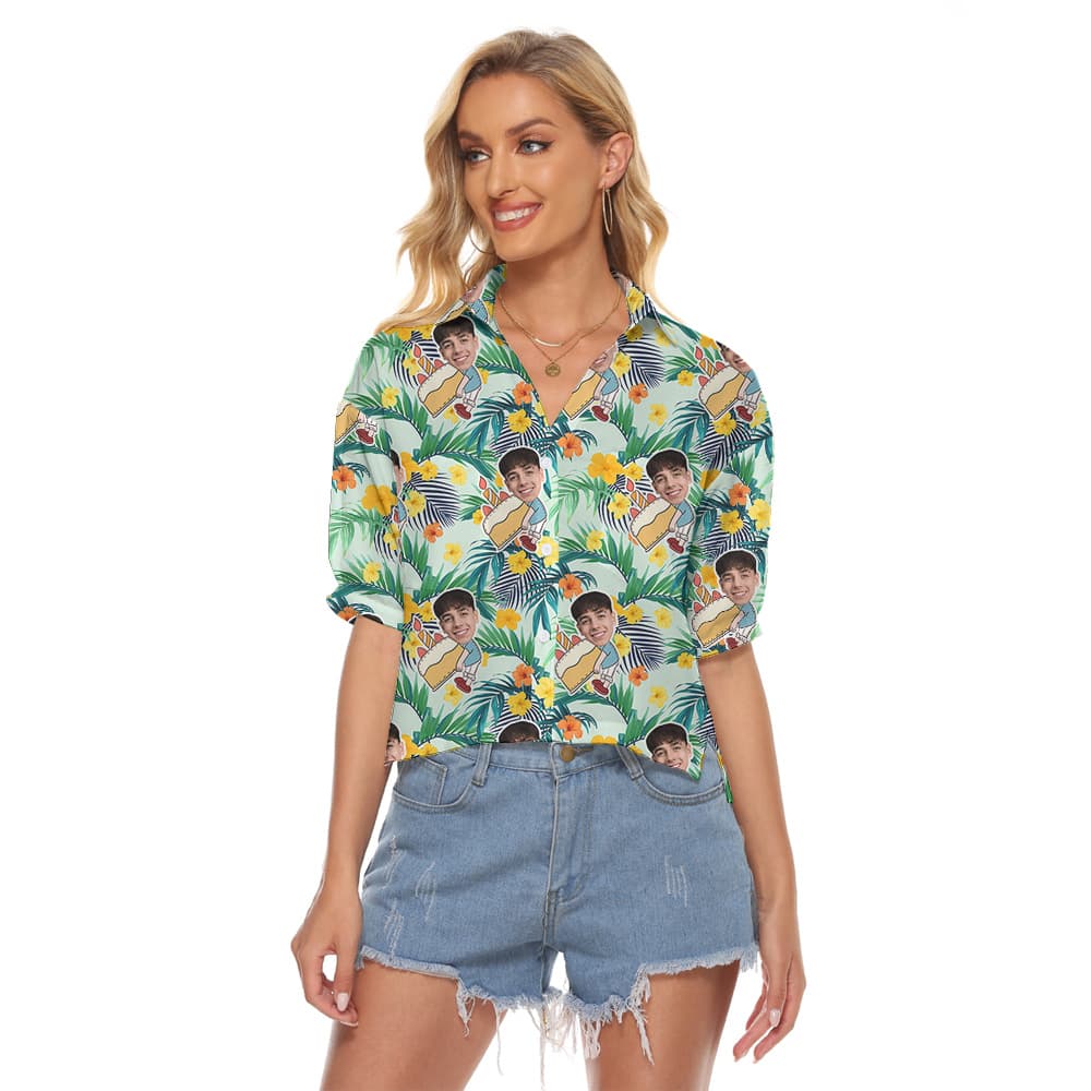 Custom Happy Face Birthday Hawaiian Women's Cropped Shirt1