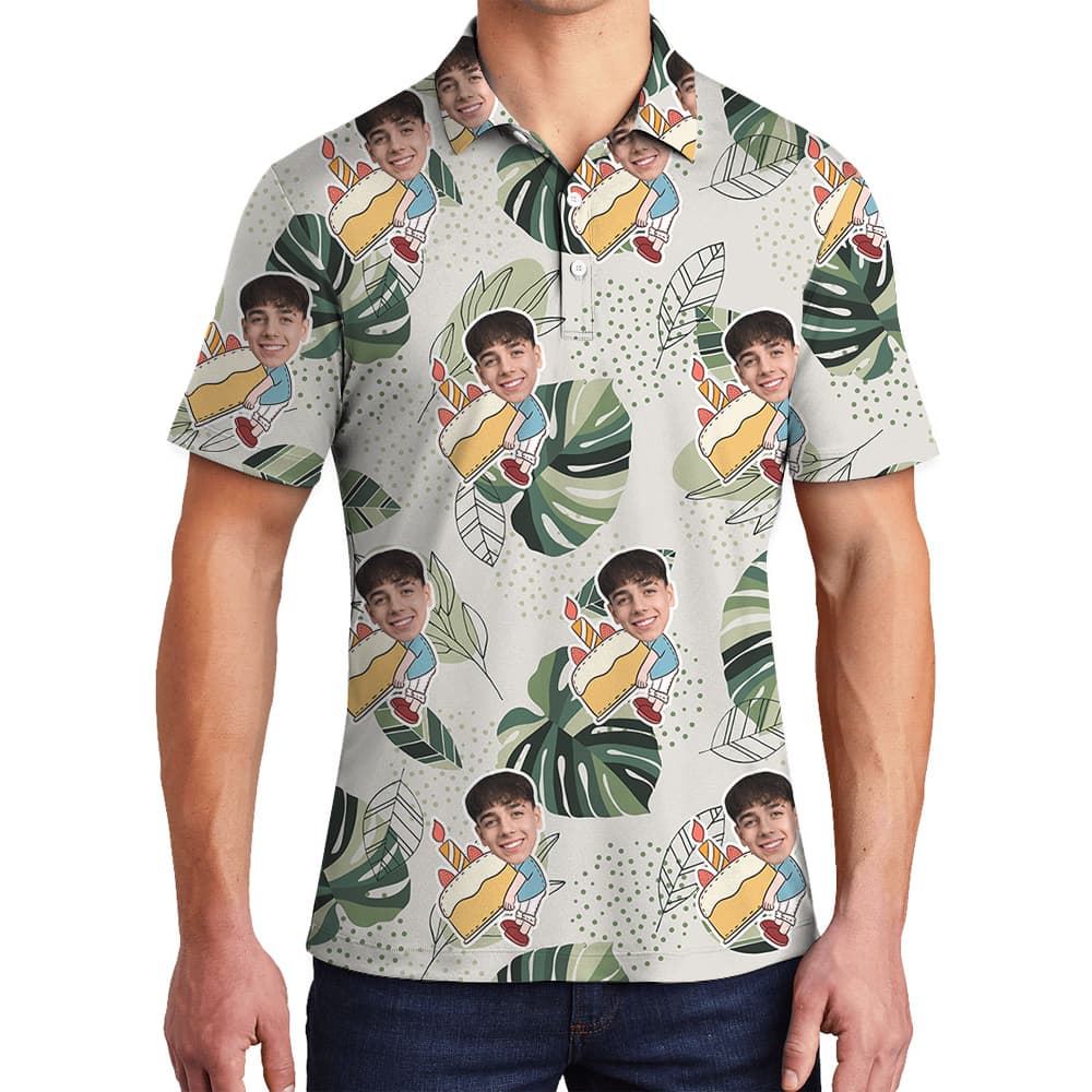 Custom Hawaiian Men’s Polo Shirt for Birthday with Face and Age1