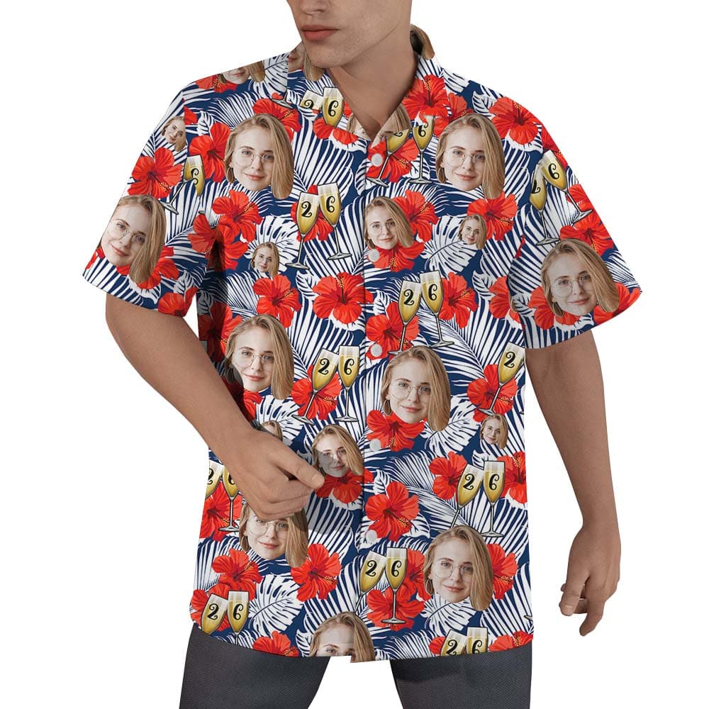 Floral Hawaiian Shirt With Birthday Girl Face and age on them