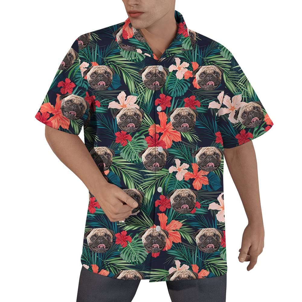 Custom Tropical And Floral Hawaiian Shirt With Pet Face On Them