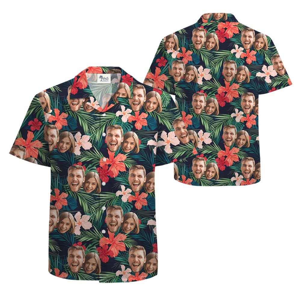 Custom Couple Faces Hawaiian Shirt With Preview