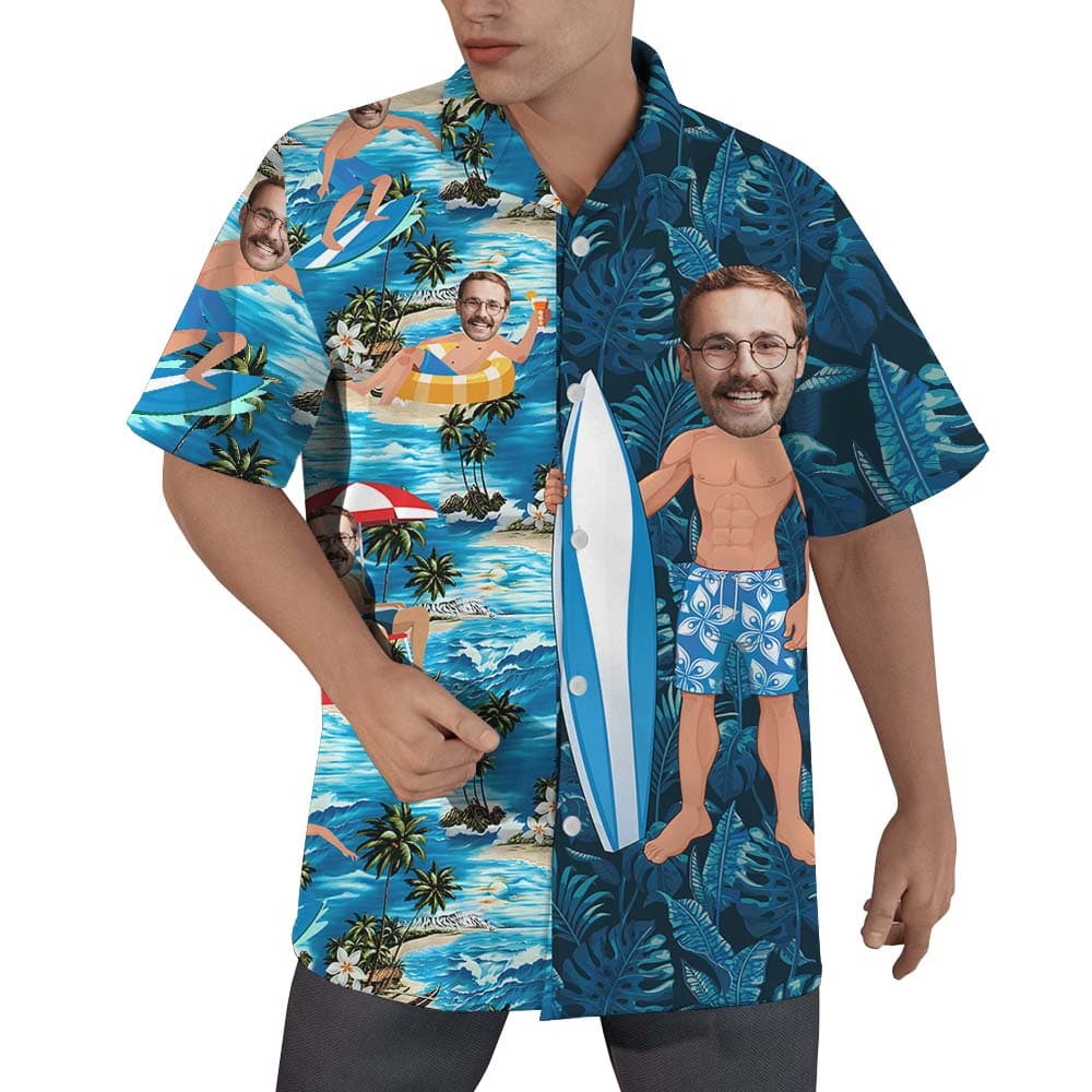 Custom Surfing Button Up Shirt With Face1