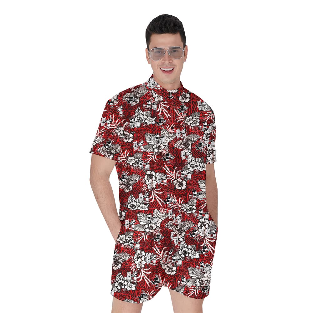 Cute Mickey Mouse Steamboat Willie Movie Vintage Hibiscus Men's Romper