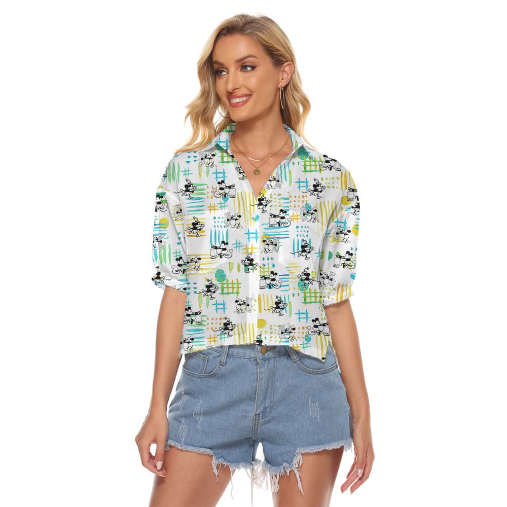 Cute Mickey Steamboat Willie 1928 Hawaiian Crop Top Shirt
