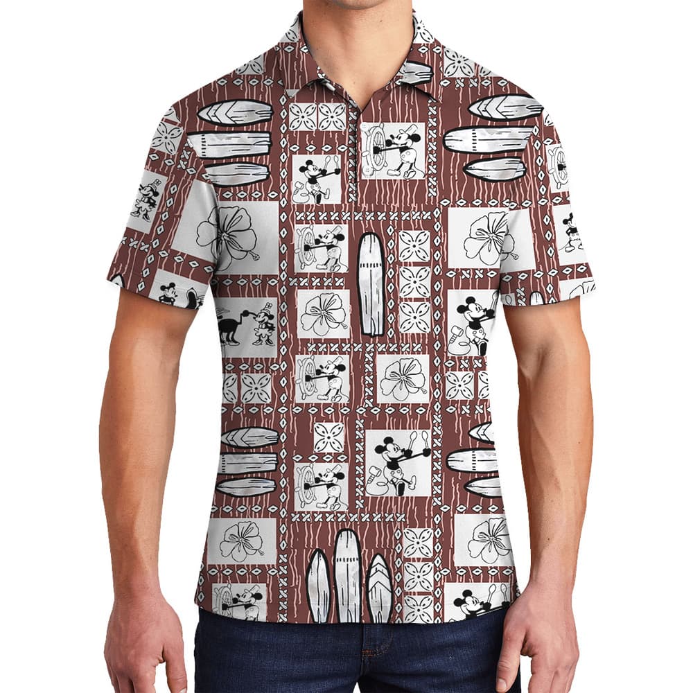 Cute Mickey Steamboat Willie 1928 Vintage Hawaiian Polo Shirt