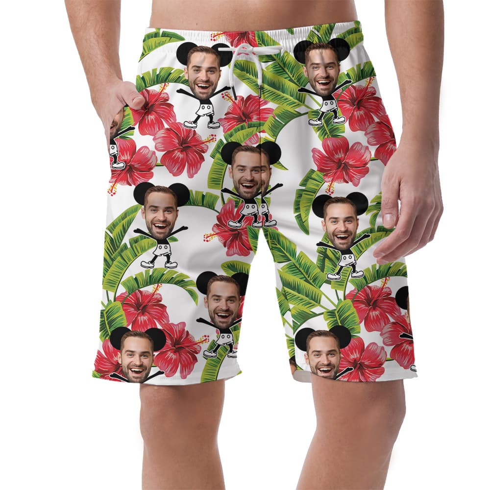Cute Mickey Steamboat Willie Custom Face Men's Hawaiian Beach Shorts