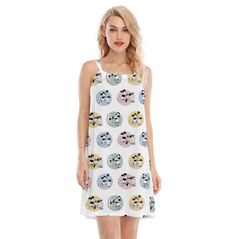 Cute Mickey Steamboat Willie Movie Aloha Cami Dress For Women