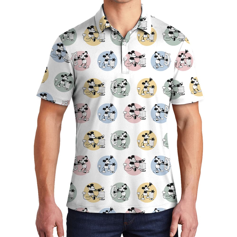 Cute Mickey Steamboat Willie Movie Men's Hawaiian Polo Shirt