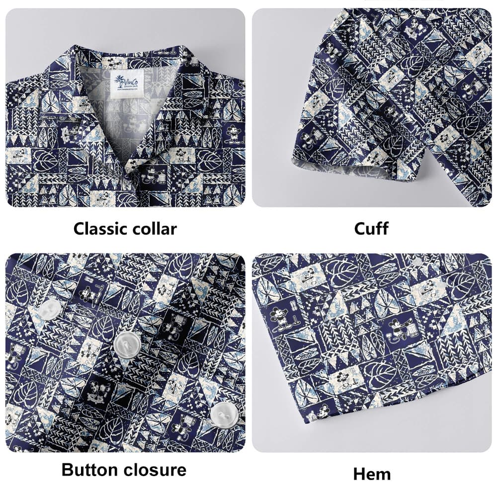 Cute Mickey Steamboat Willie Movie Vintage Tapa Navy Hawaiian Shirt