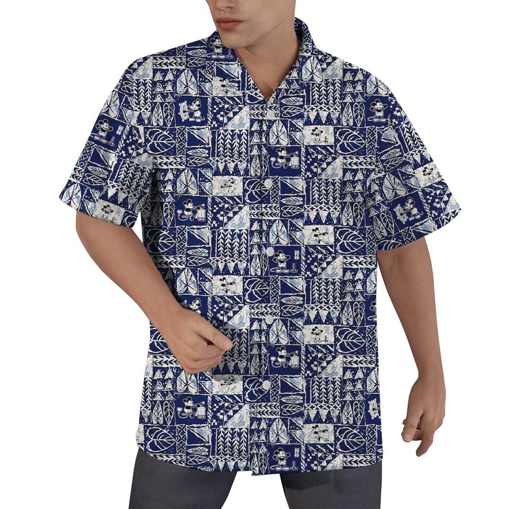 Cute Mickey Steamboat Willie Movie Vintage Tapa Navy Hawaiian Shirt (2)