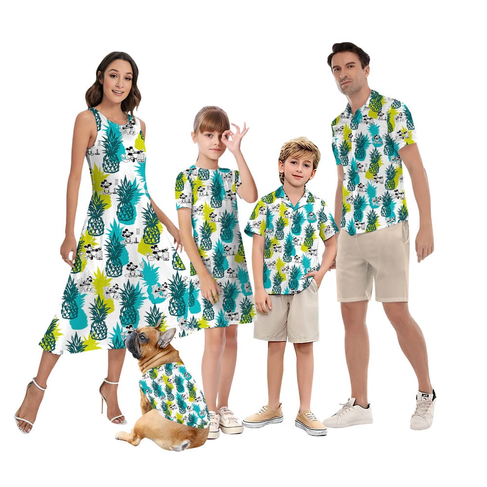 Cute Mickey Steamboat Willie Pineapple Family Matching Hawaiian Outfits