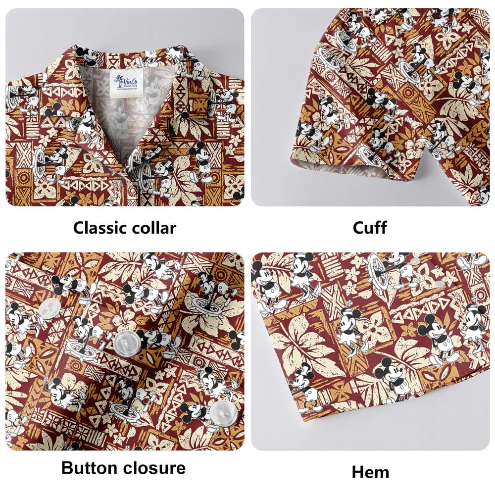 Cute Mickey Steamboat Willie Tapa Hibiscus Hawaiian Shirt