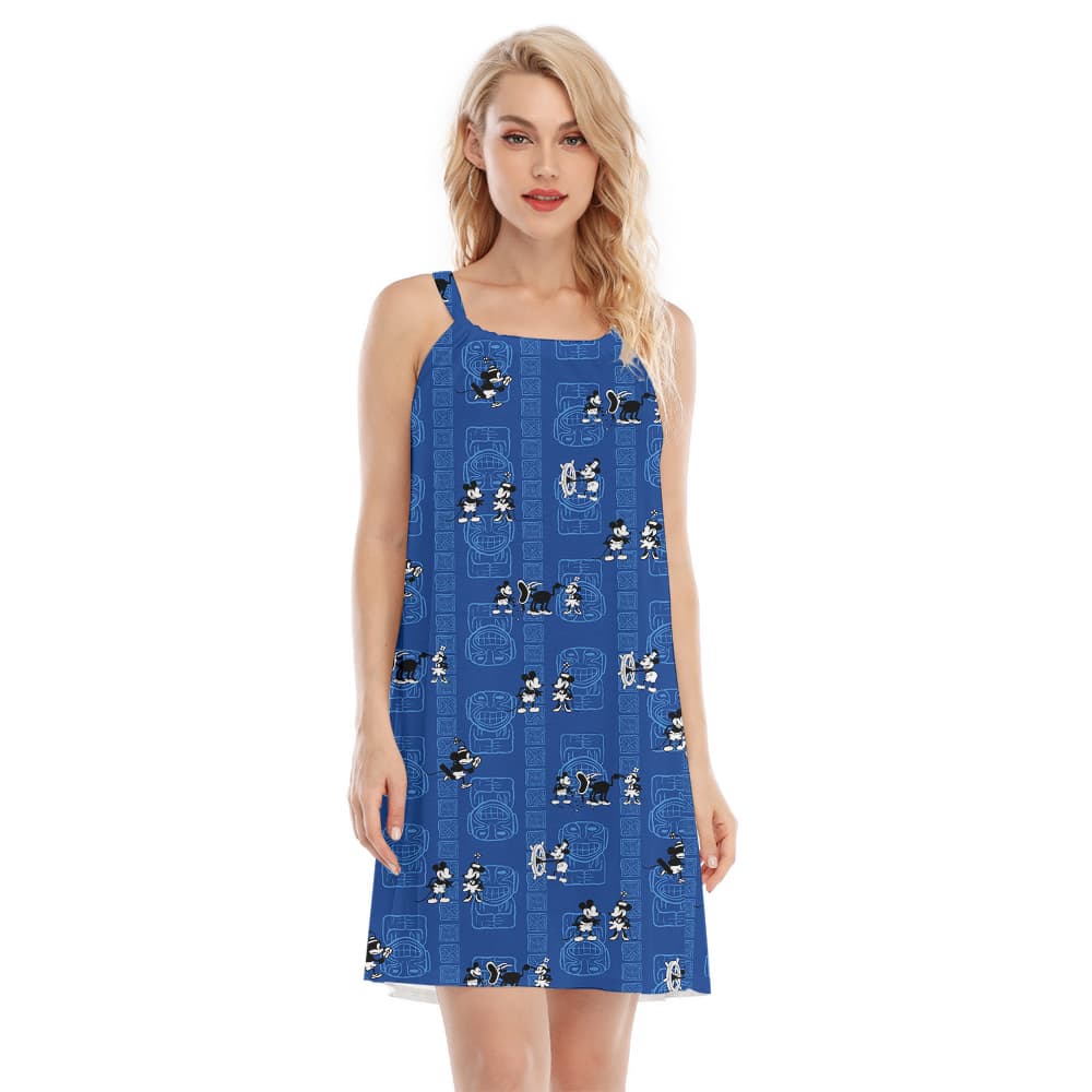 Cute Mickey Steamboat Willie Vintage Navy Aloha Cami Dress
