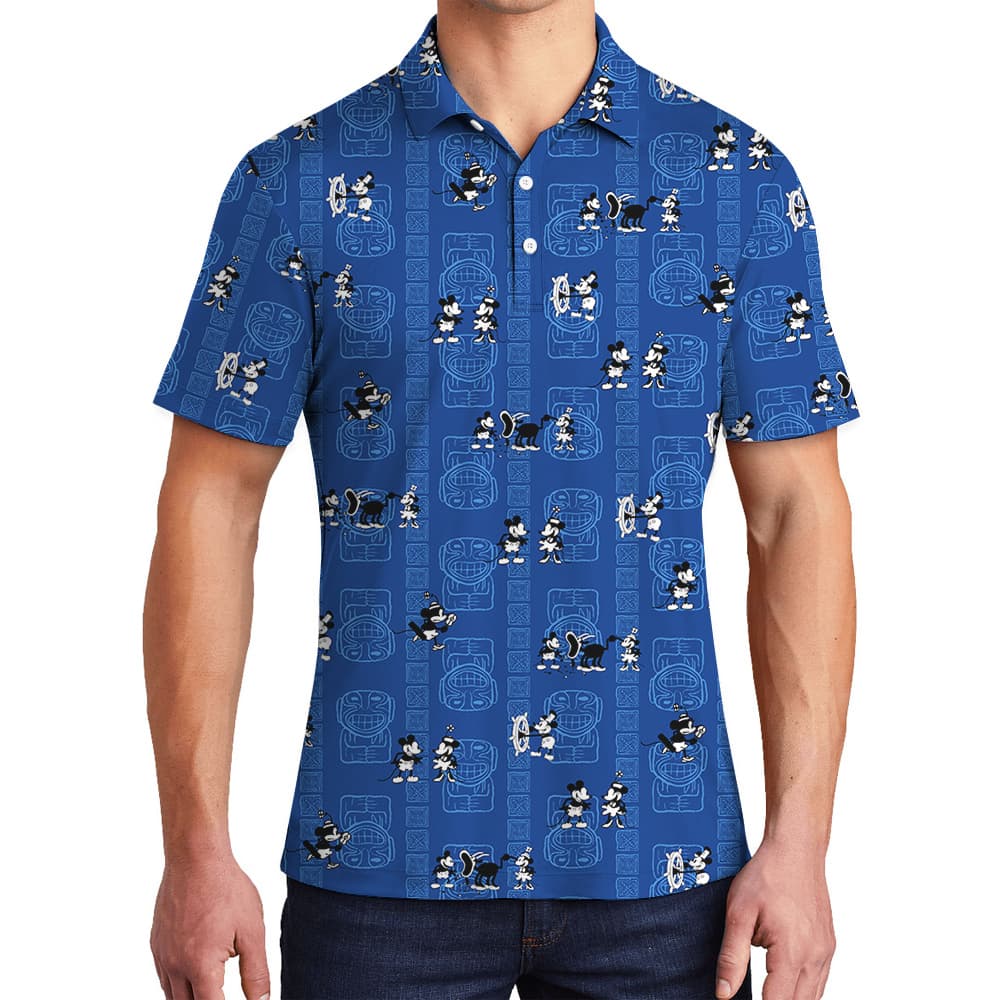Cute Mickey Steamboat Willie Vintage Navy Hawaiian Polo Shirt