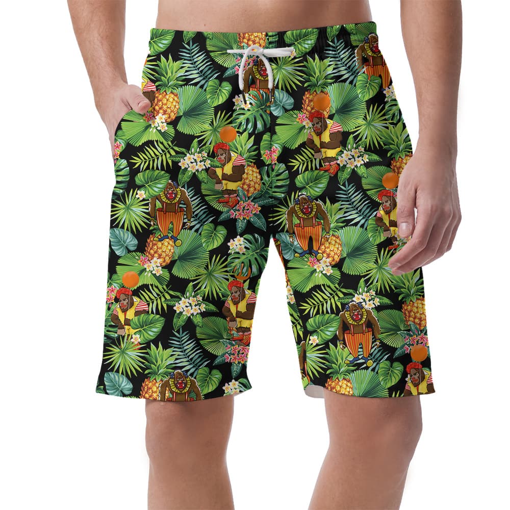 Cute Sasquatch Clown Tropical Pineapple Hawaiian Beach Shorts For Men